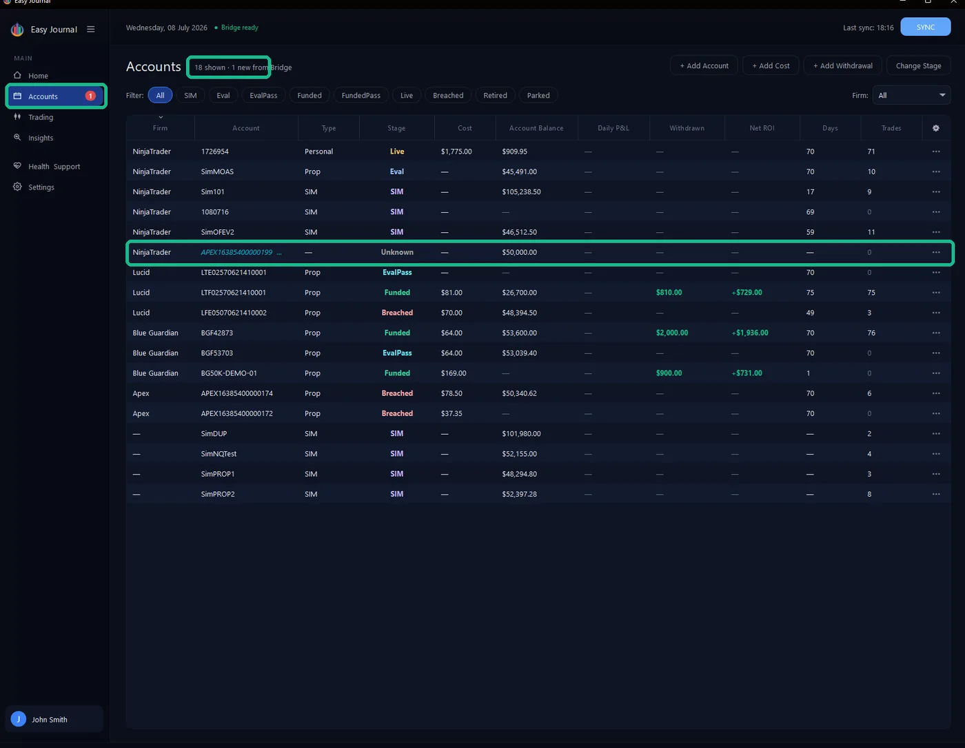Add a New Account screenshot