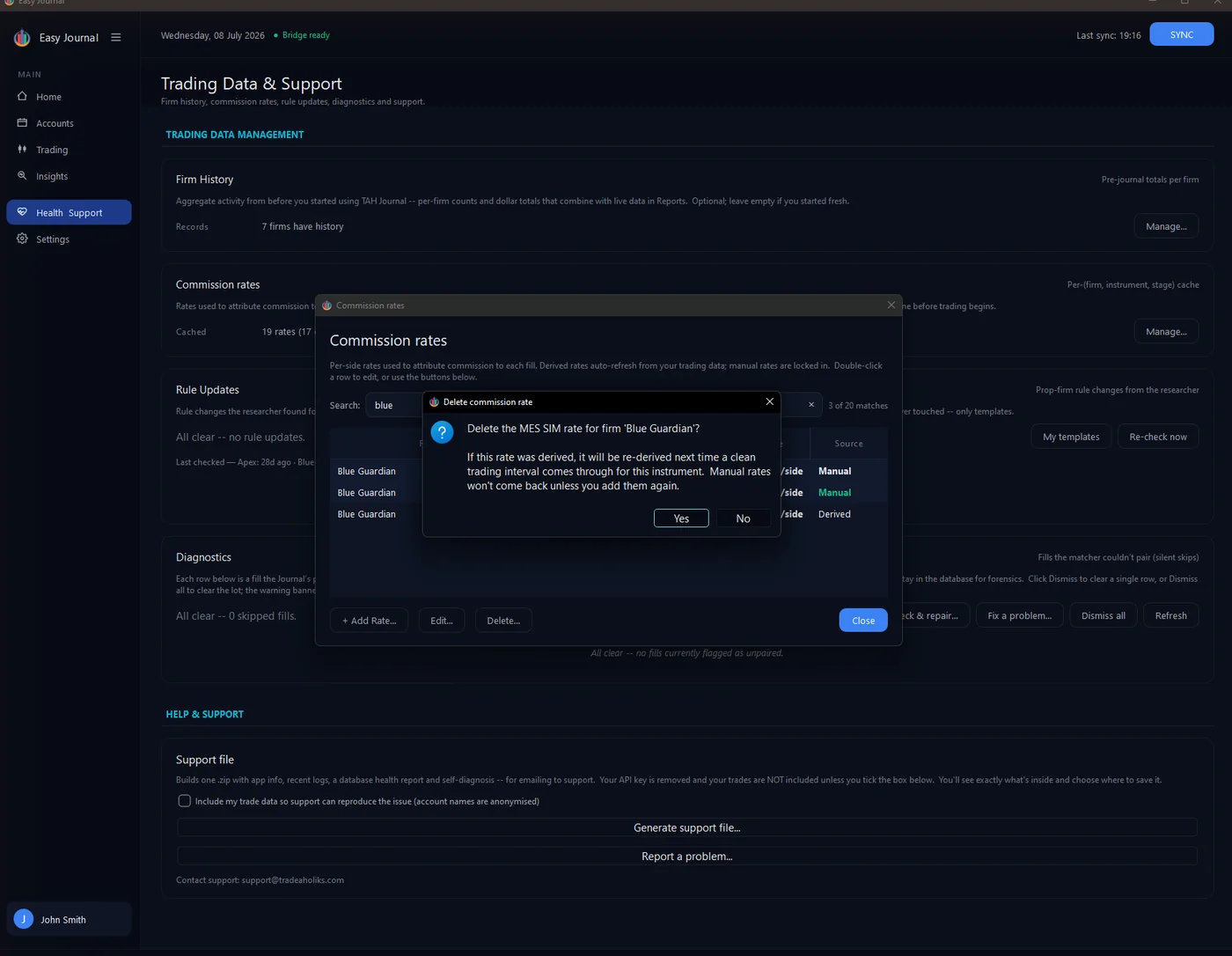 Deleting a rate - derived rates come back on their own, manual rates do not.