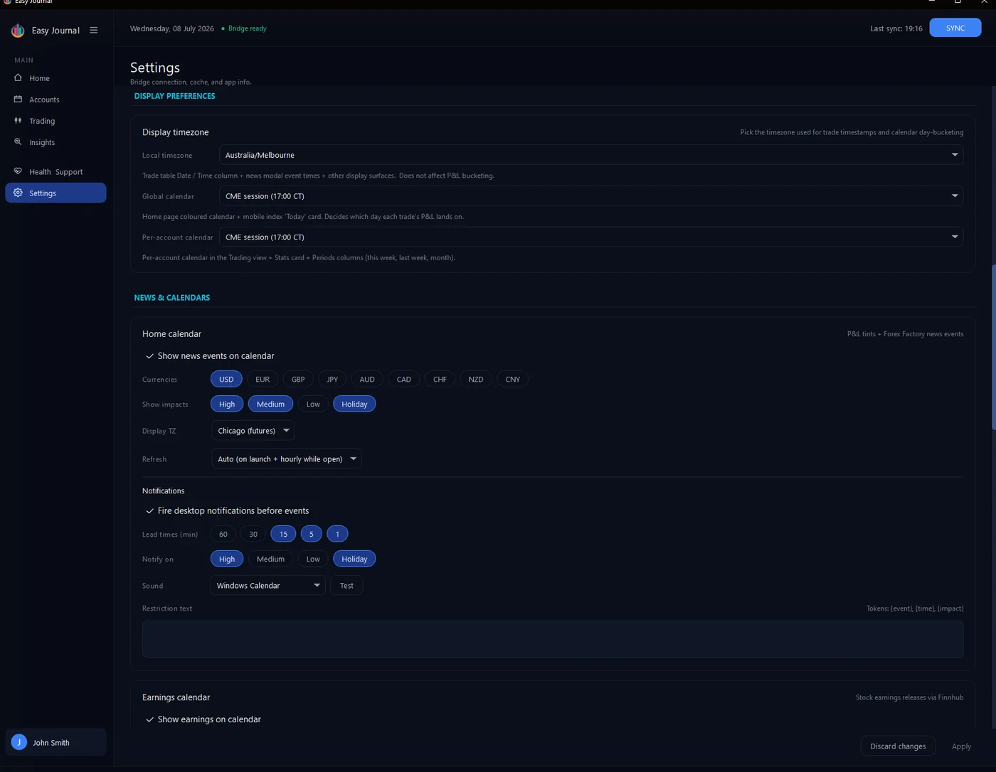 Home calendar news filters and event notifications.