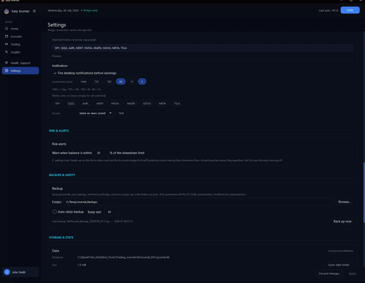 Backup settings and your database location.